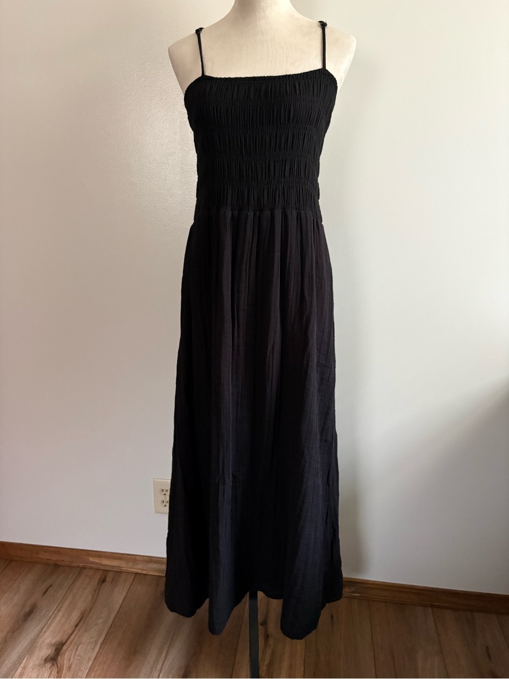 Oliver Logan Maybrook Organic Cotton Smocked Maxi Dress Black Size XL